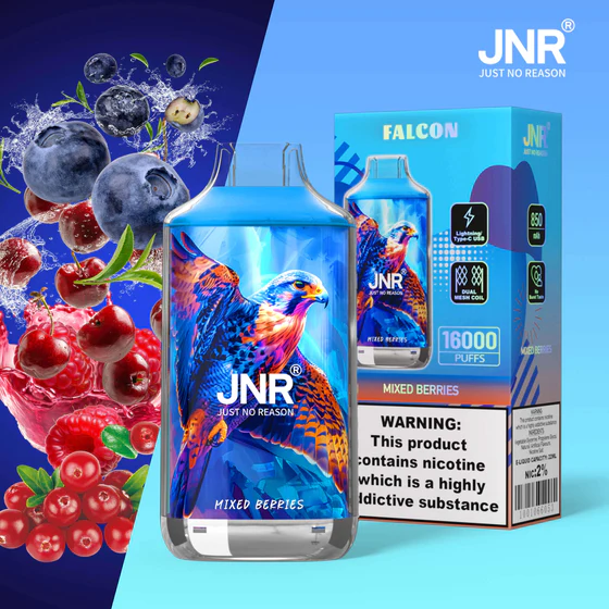 JNR-Falcon-16000-Puffs-Mixed_Berries.webp JNR Falcon 16000 Puffs – Eldobható elektronikus cigaretta 16000 slukk erejéig - Image 1