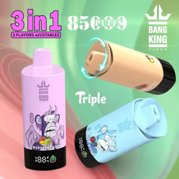Bang King Triple 85000 Puffs - 3 az 1-ben egyszer használatos e-cigaretta 85,000 slukkal