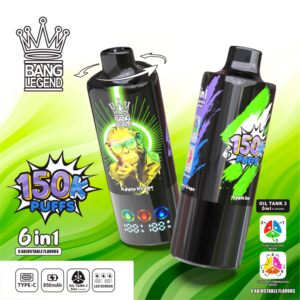 Bang Legend 150K Puffs – 6 az 1-ben eldobható vape, Apple Ice, Grape, Blueberry ízekkel, újratölthető akkuval