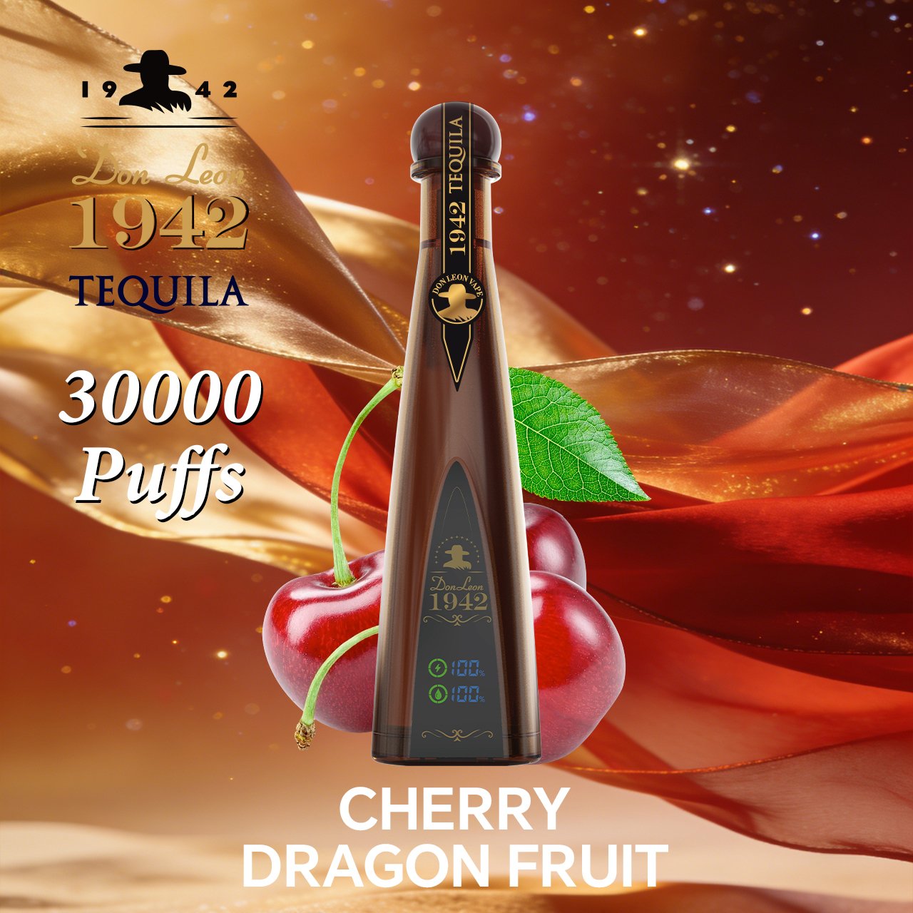 10.CHERRY DRAGON FRUIT Solaris Tequila Don Leon 1942 – 30,000 Puffs Egyszerhasználatos Vape, Luxus Dizájn LED-es Akkumulátorral - Image 1